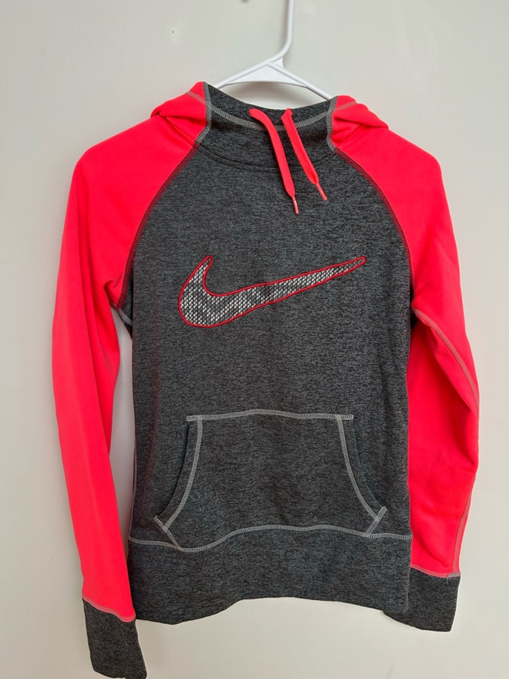 Nike Gray & Neon Pink Raglan Pullover Hoodie